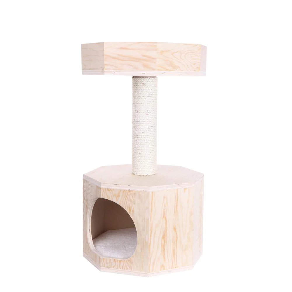 Premium Scots Pine 29-Inch Real Wood Cat Tree With Perch And Condo - Image 8