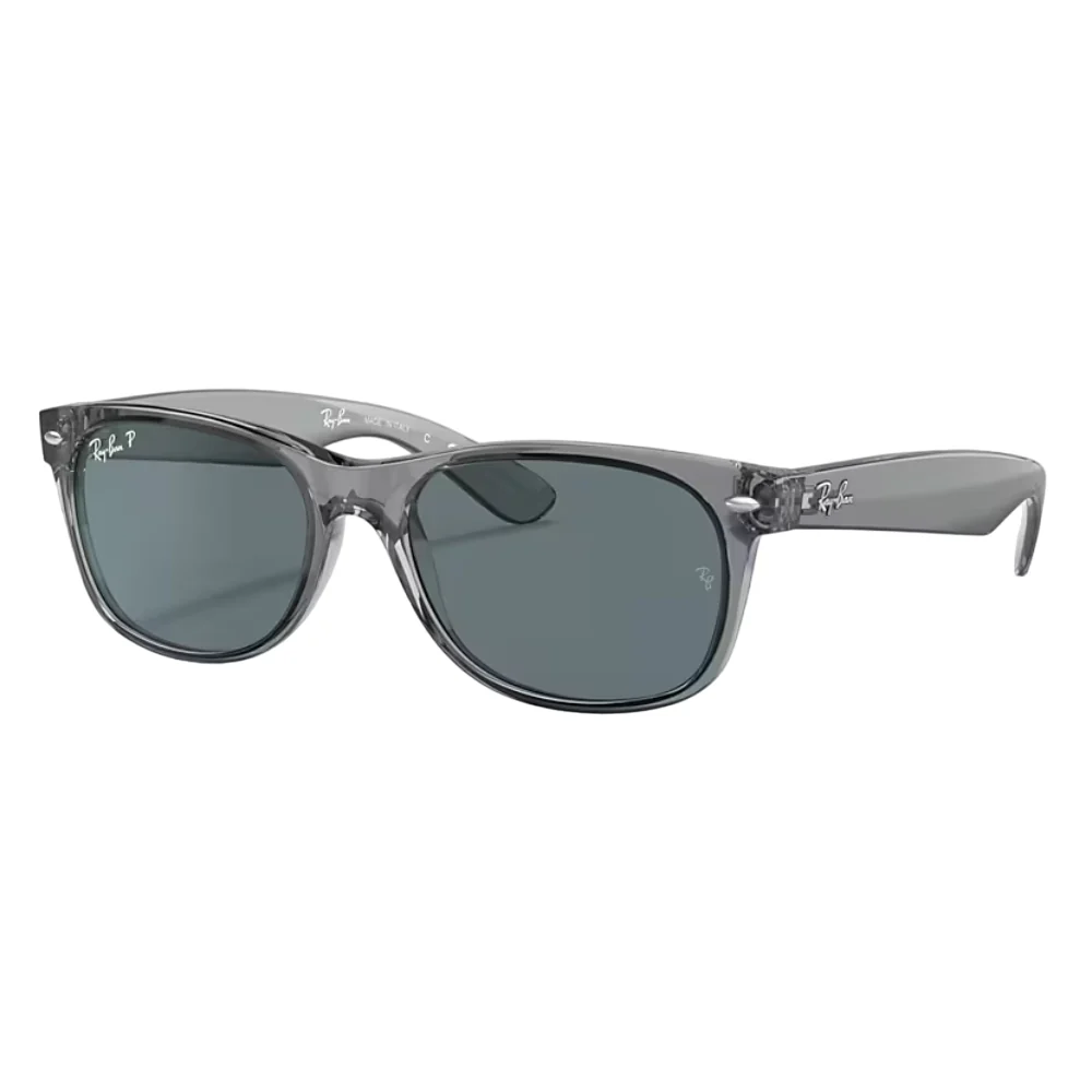 Ray-Ban New Wayfarer Classic RB2132 Square Polarized Sunglasses - Polished Transparent Gray/Blue
