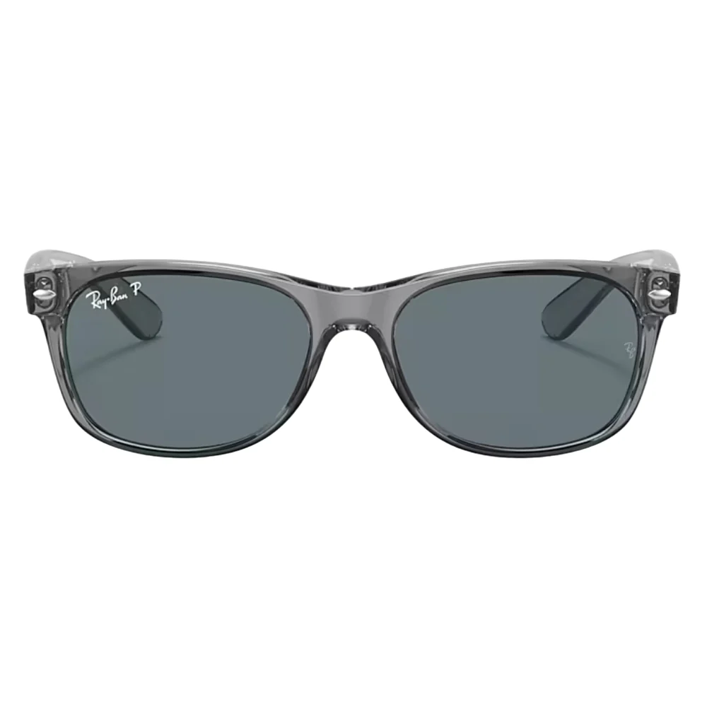 Ray-Ban New Wayfarer Classic RB2132 Square Polarized Sunglasses - Polished Transparent Gray/Blue - Image 2