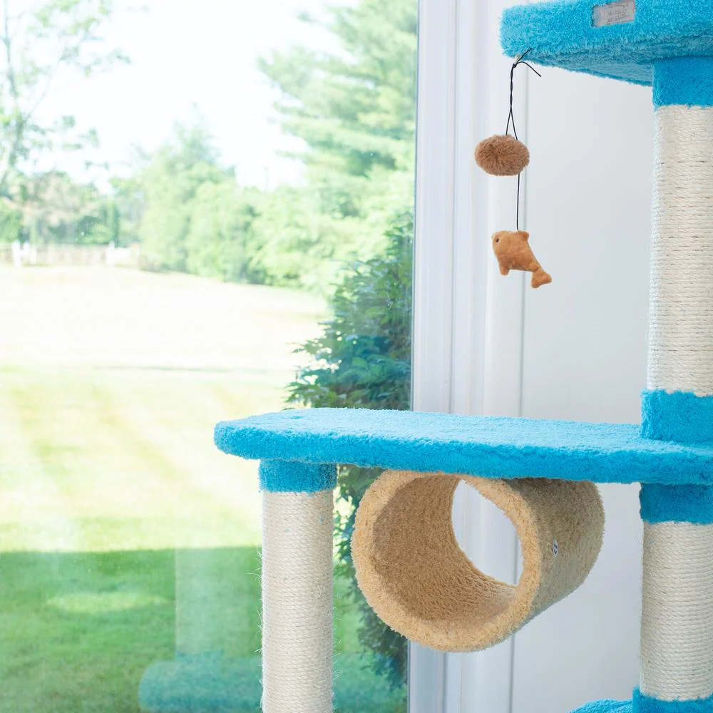 Real Wood Cat Climber, Cat Junggle Tree With Platforms,Skyblue - Image 11