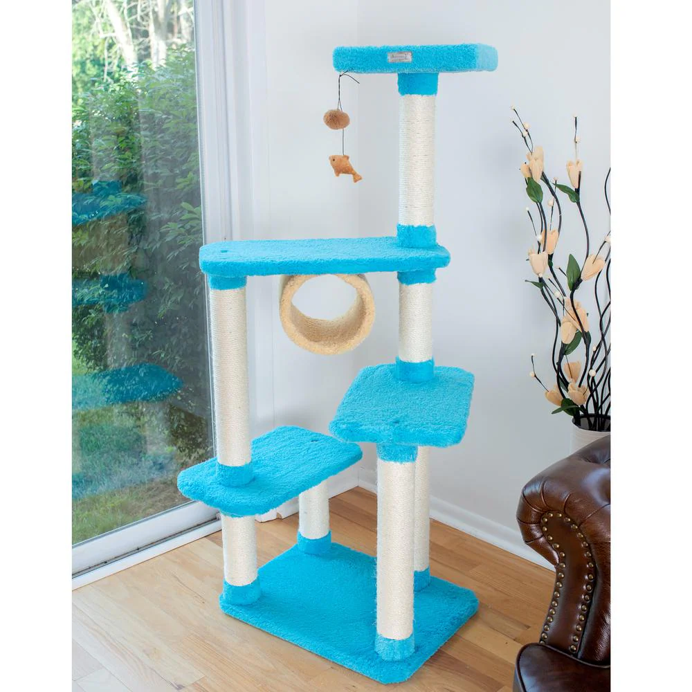 Real Wood Cat Climber, Cat Junggle Tree With Platforms,Skyblue - Image 5