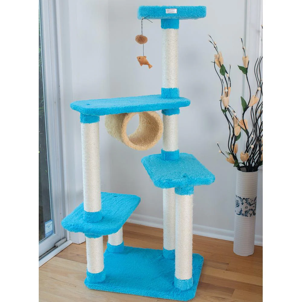 Real Wood Cat Climber, Cat Junggle Tree With Platforms,Skyblue - Image 8