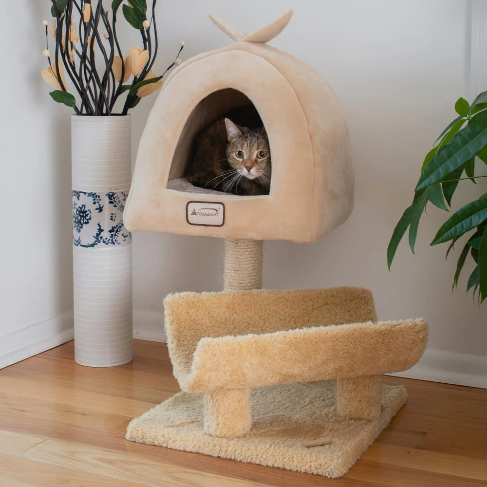 Real Wood Cat Condo, Cat Scratching Post With Plush Condo, Cuddle - Image 4