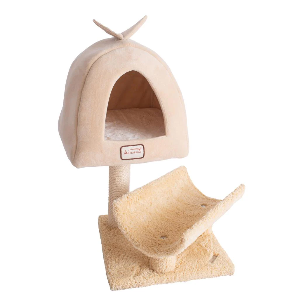 Real Wood Cat Condo, Cat Scratching Post With Plush Condo, Cuddle - Image 5