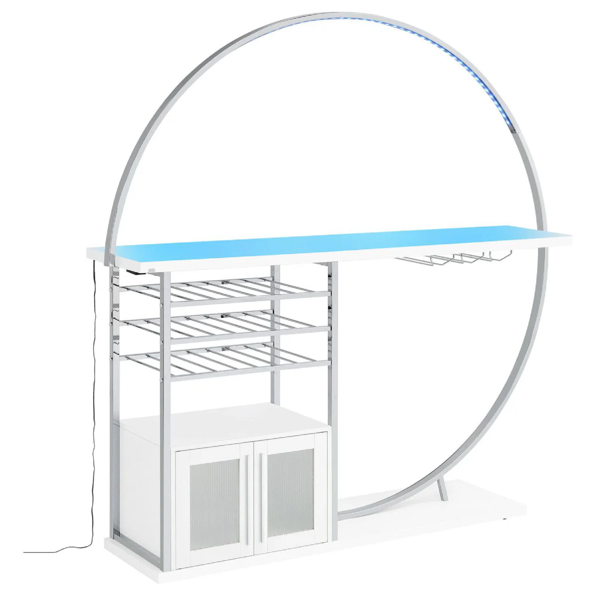 Risley 2-Door Circular LED Home Bar with Wine Storage by Coaster - White - Image 9