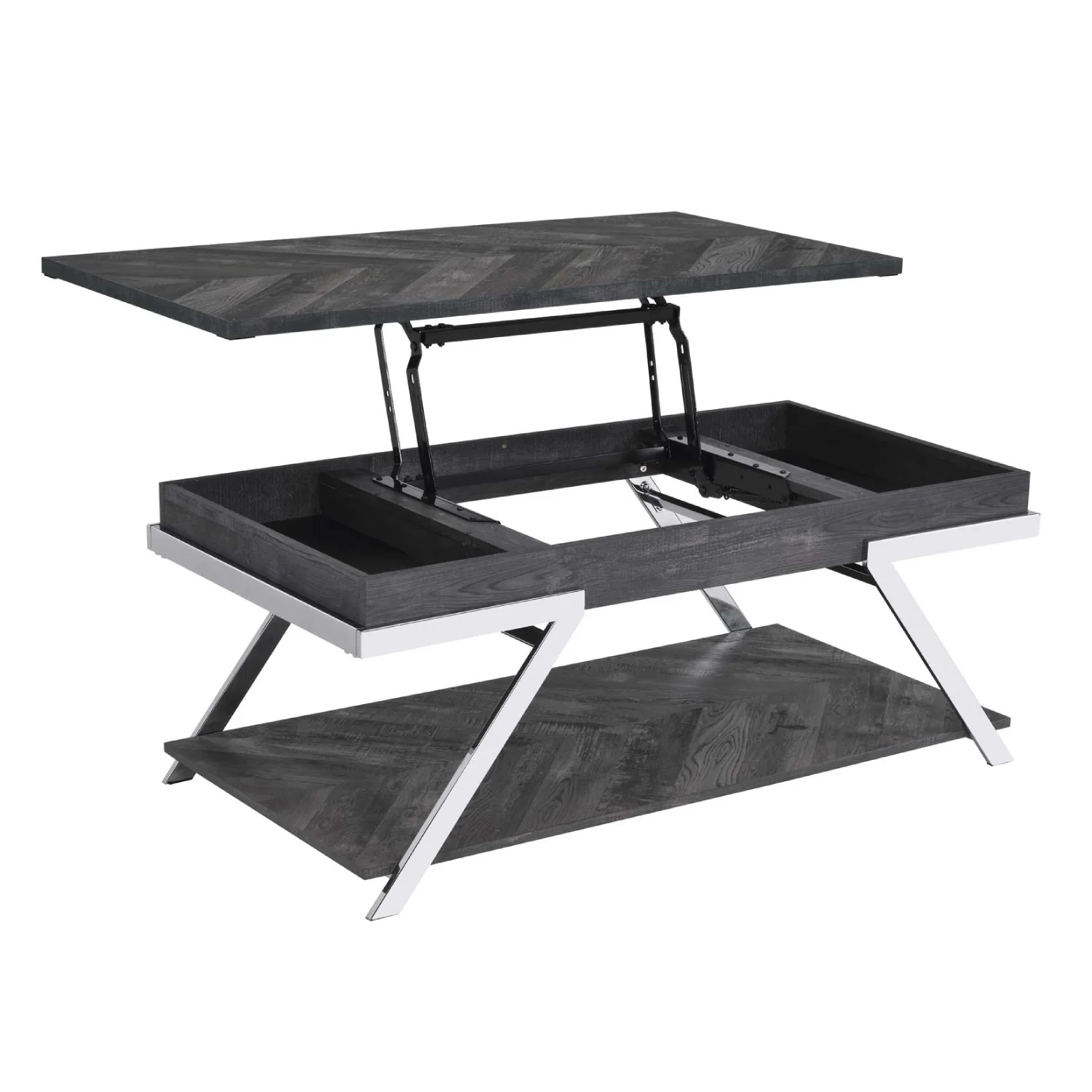 Roma 48" Coffee Table with Lift Top and Open Shelf by Steve Silver Company - Gray - Image 3