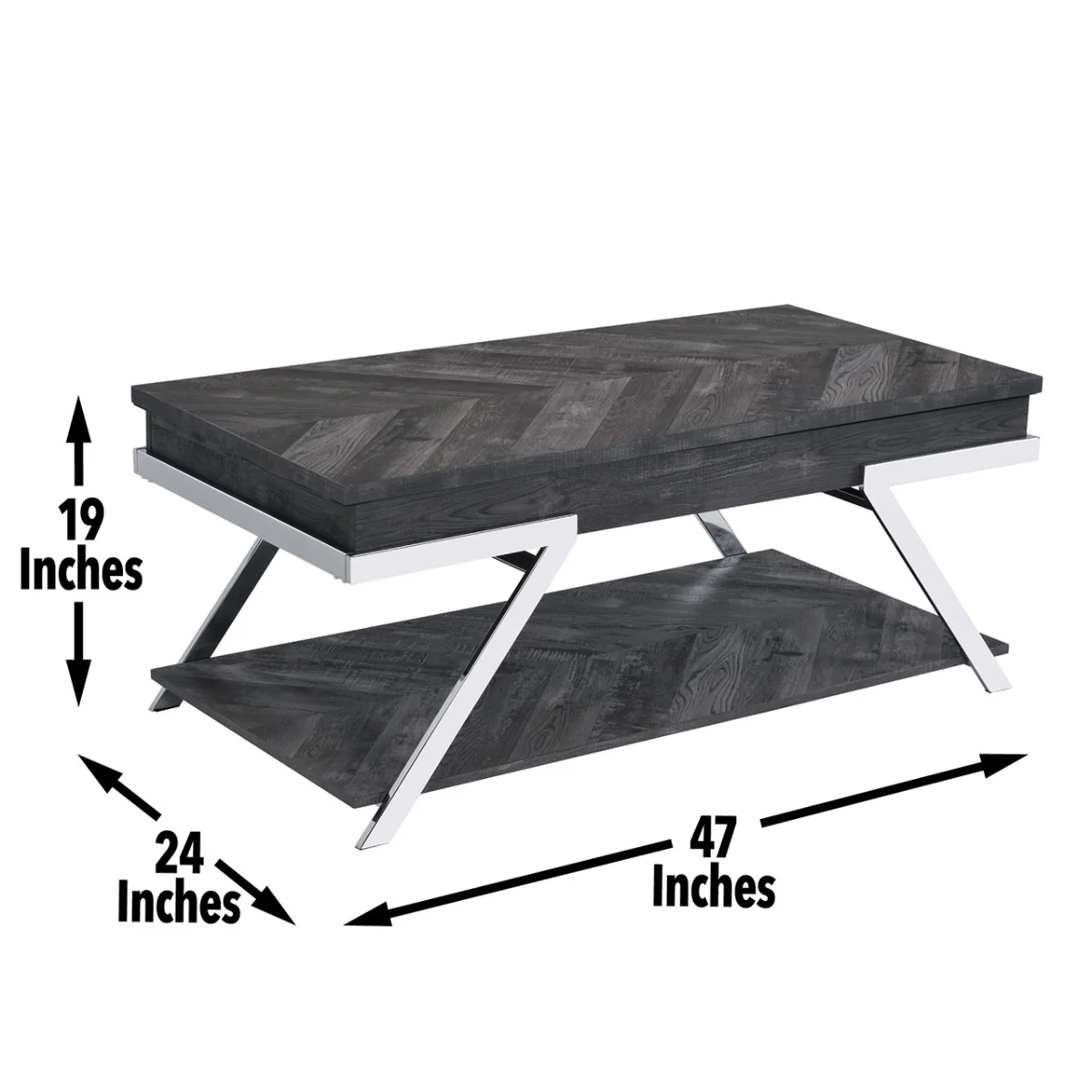 Roma 48" Coffee Table with Lift Top and Open Shelf by Steve Silver Company - Gray - Image 5