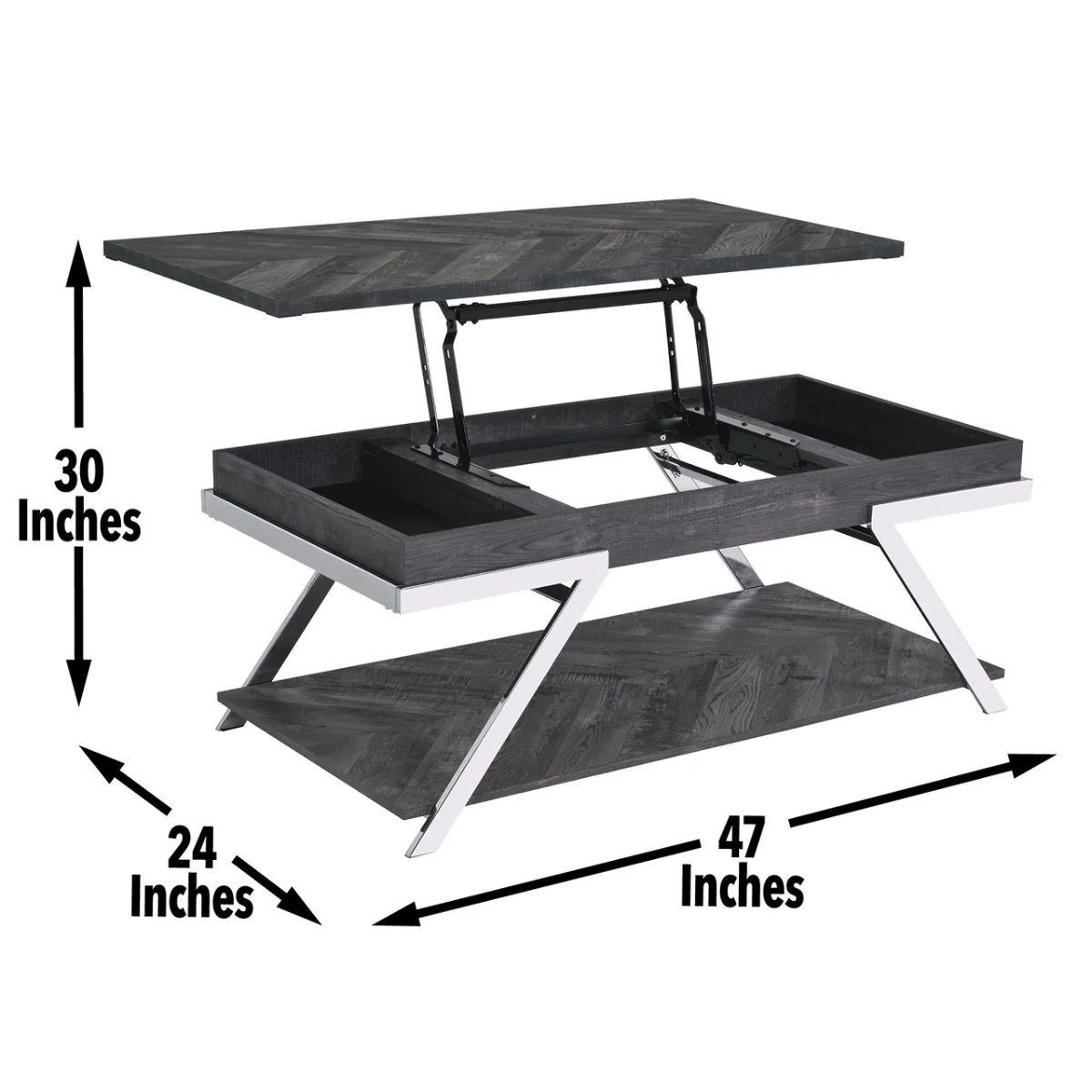 Roma 48" Coffee Table with Lift Top and Open Shelf by Steve Silver Company - Gray - Image 6