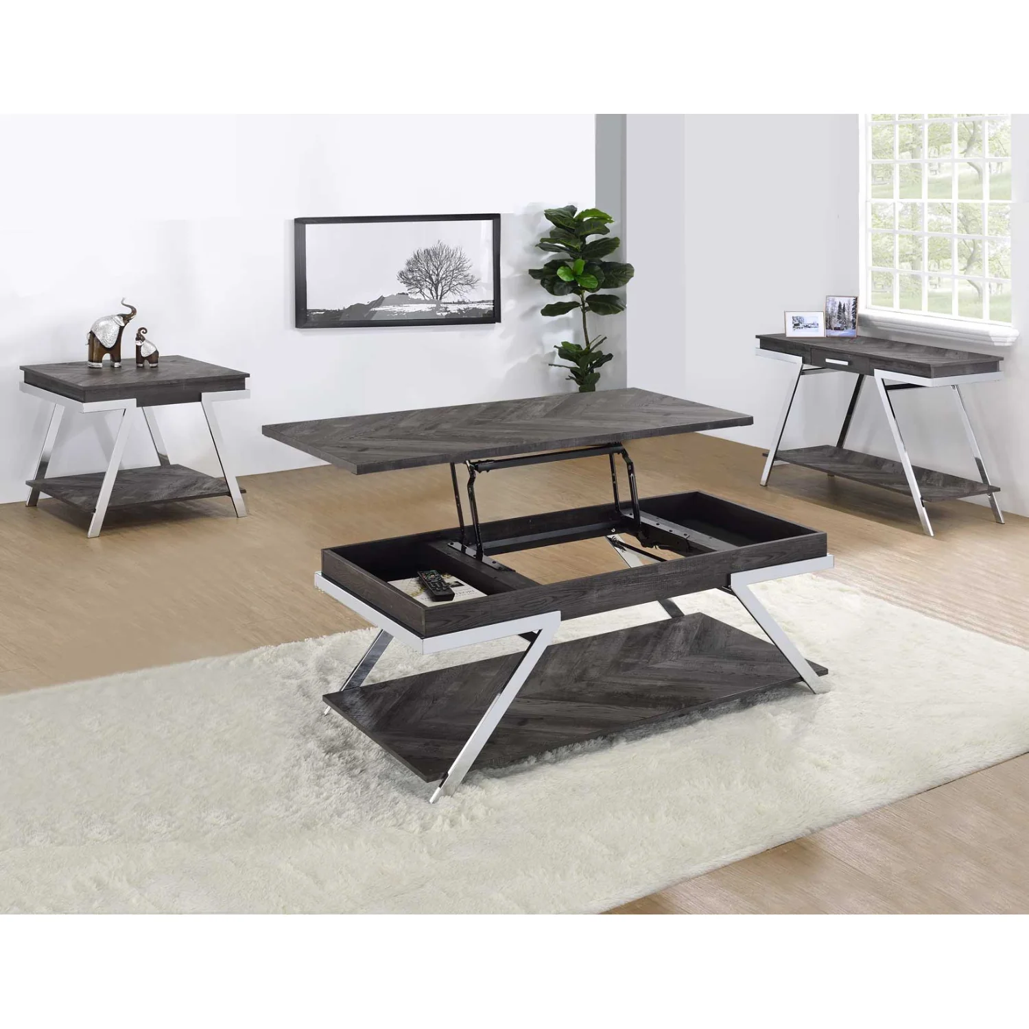 Roma 48" Coffee Table with Lift Top and Open Shelf by Steve Silver Company - Gray - Image 7