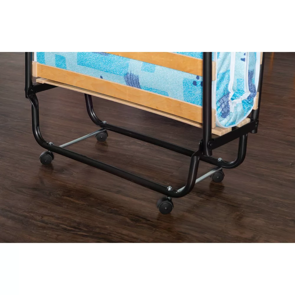 4" Twin Mattress Metal Frame Roma Rollaway Folding Guest Bed by Linon - Image 13
