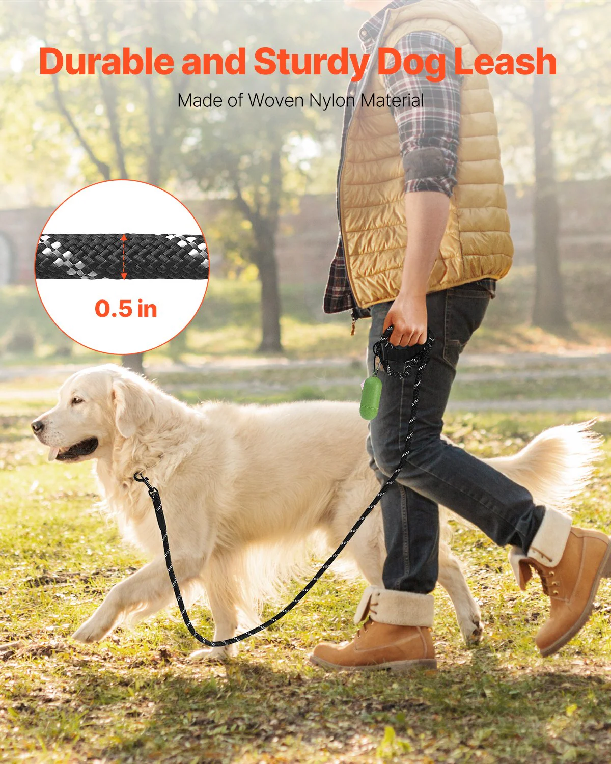 Rope Dog Leash Heavy Duty Padded Handle Leash 6 ft for Medium Large Dogs
