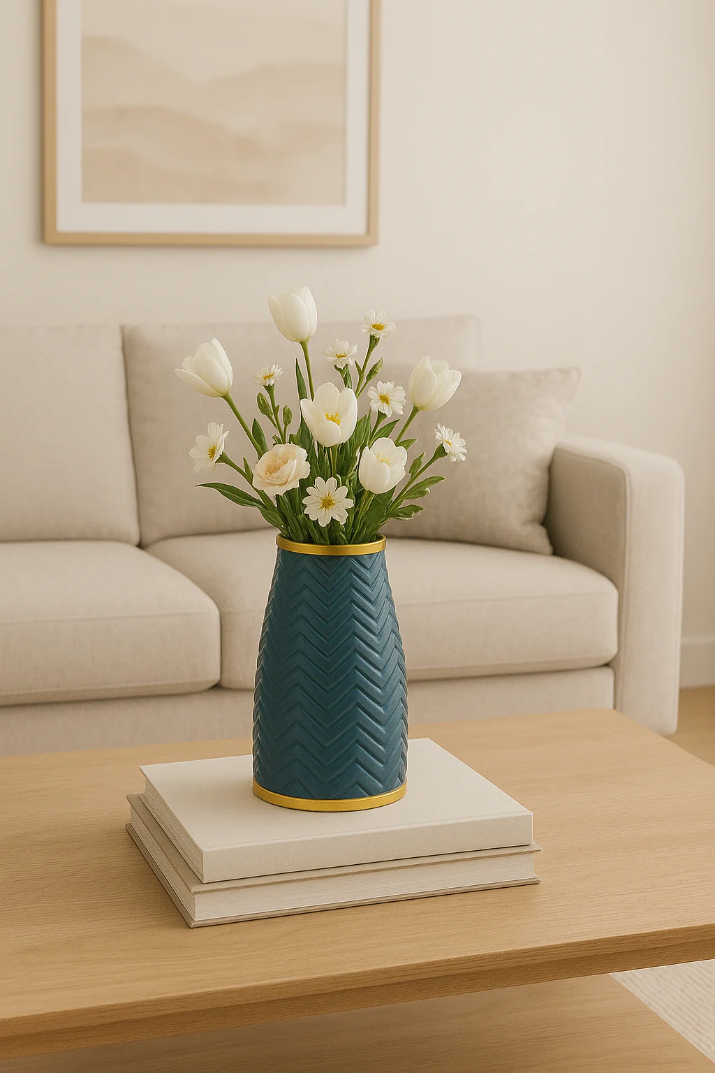 Sagebrook Home Contemporary 10" Chevron Ceramic Vase - Teal - Image 2