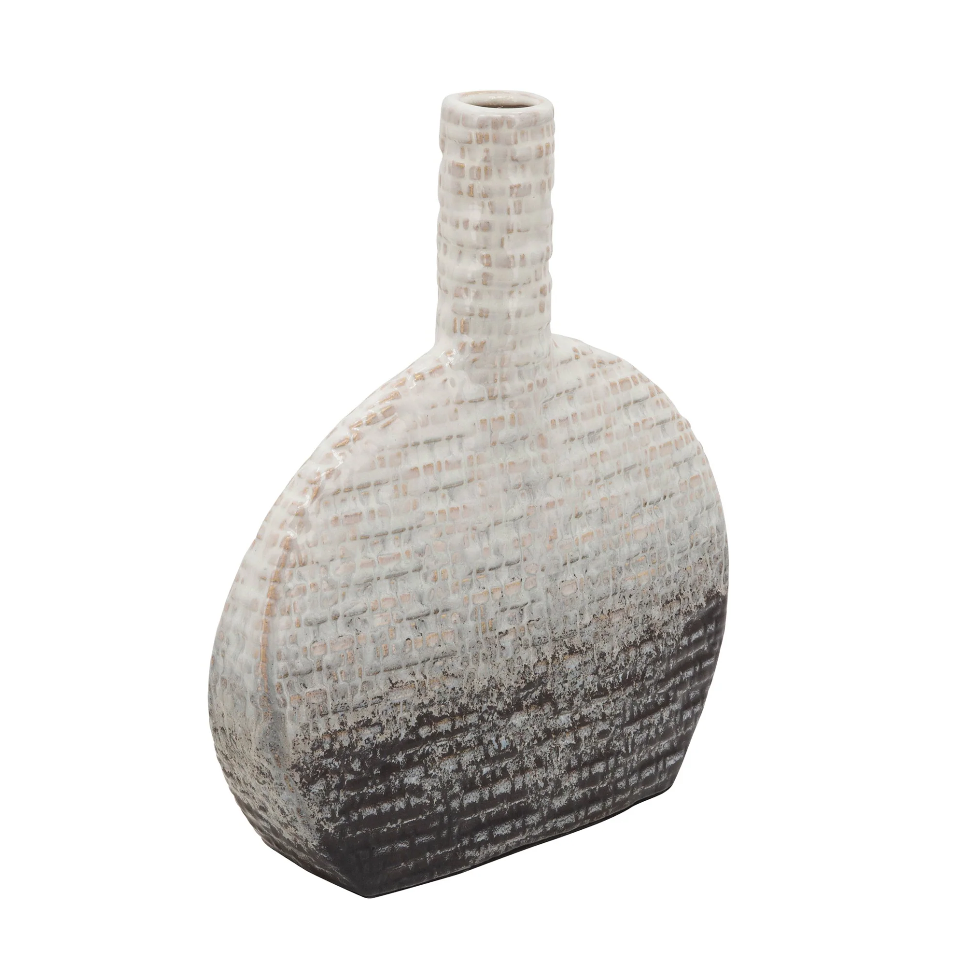 Sagebrook Home Contemporary 12" Textured Oval 2-Tone Ceramic Vase - Ivory/Beige - Image 3