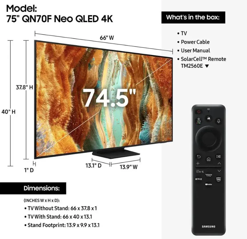 Samsung Class QN70F Neo QLED UHD 4K Vision AI Smart Tizen TV - Image 2