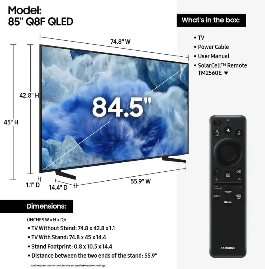 Samsung Class Q8F QLED UHD 4K Vision AI Smart Tizen TV - Image 8
