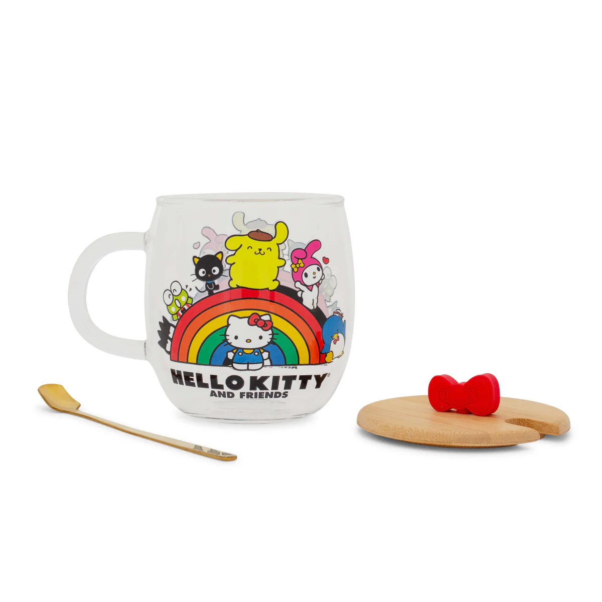 Sanrio Hello Kitty and Friends 17 oz Rainbow Glass Mug with Lid and Spoon - Multicolor - Image 2