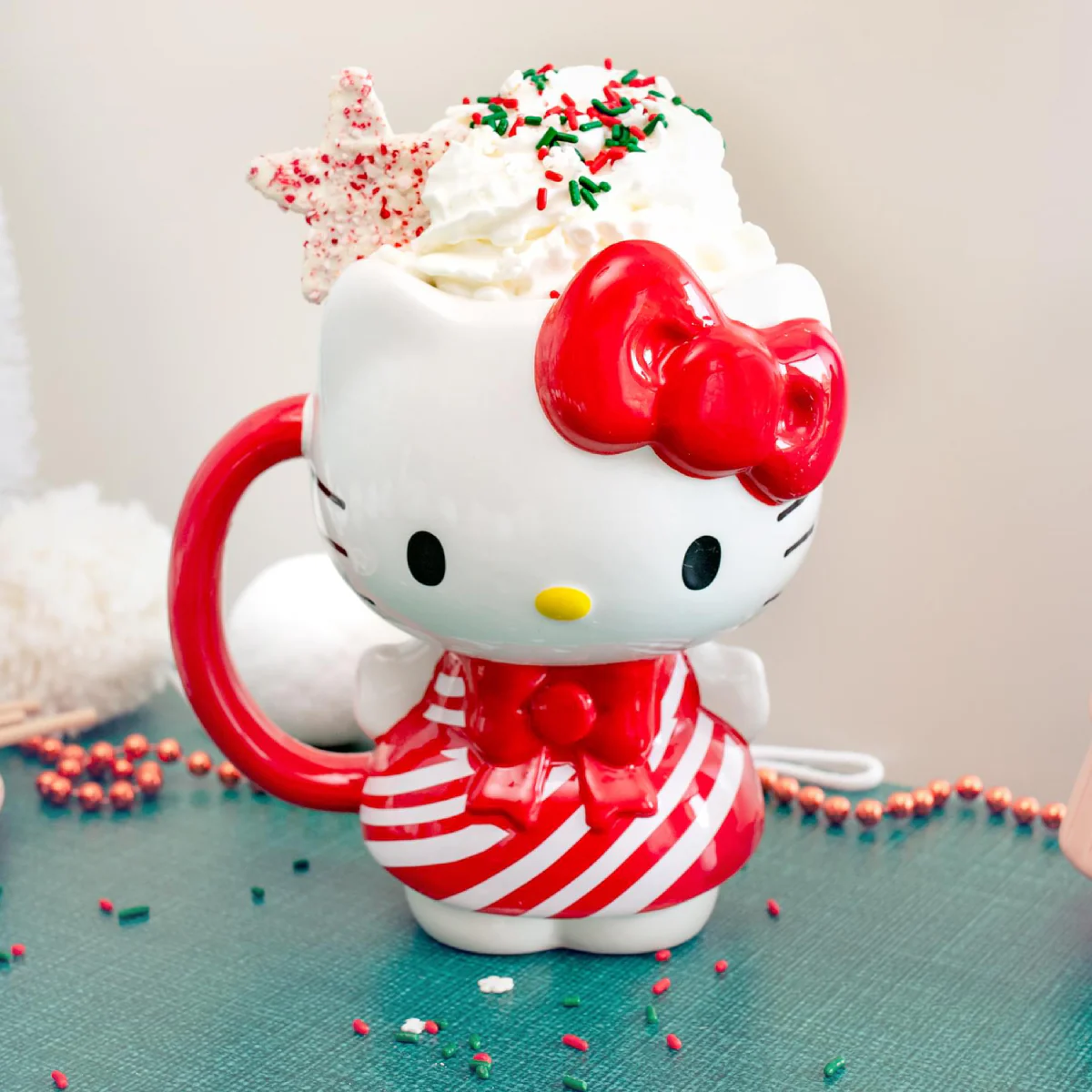 Sanrio Hello Kitty Candy Cane Dress 3D 20 oz Sculpted Ceramic Mug - Red/White - Image 4