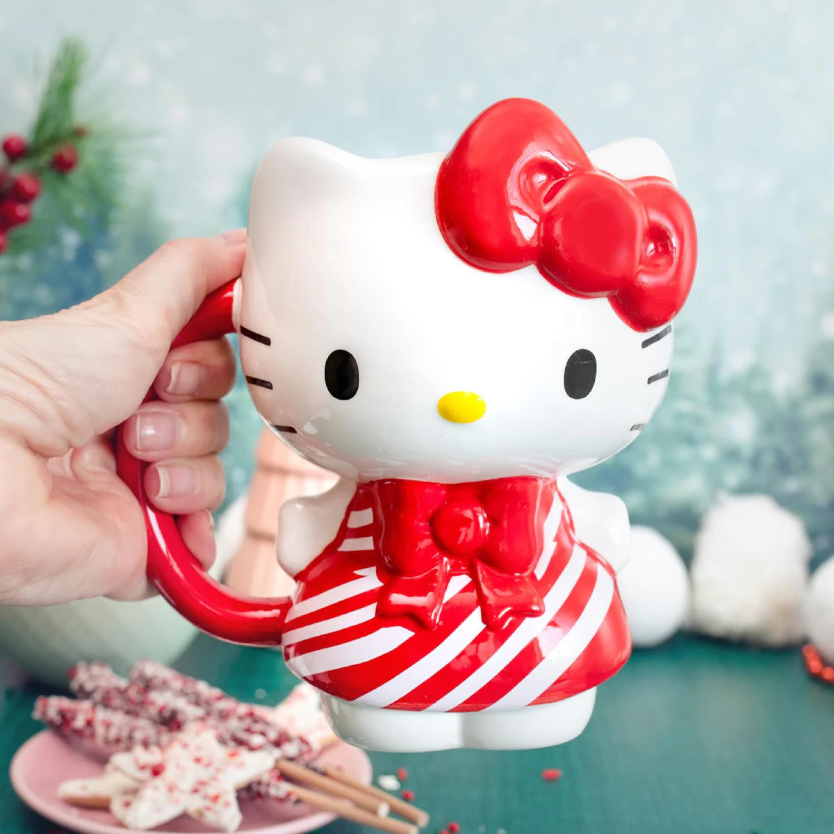 Sanrio Hello Kitty Candy Cane Dress 3D 20 oz Sculpted Ceramic Mug - Red/White - Image 7