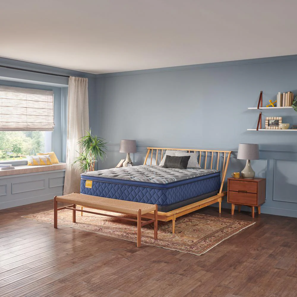 Sealy Featherton Euro Pillow Top Soft Queen - Gray/Blue - Image 5