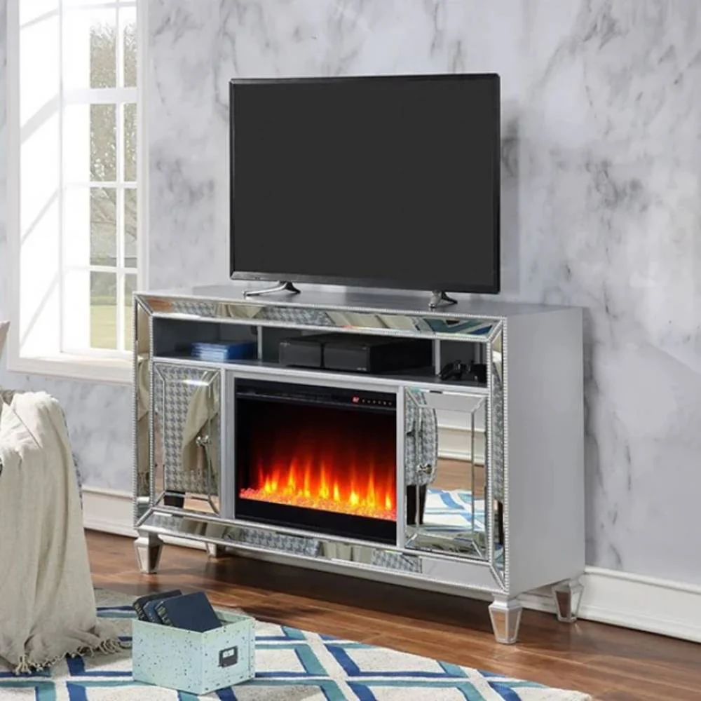 Seginus 65" TV Stand with Fire Place by Furniture of America - Silver - Image 2