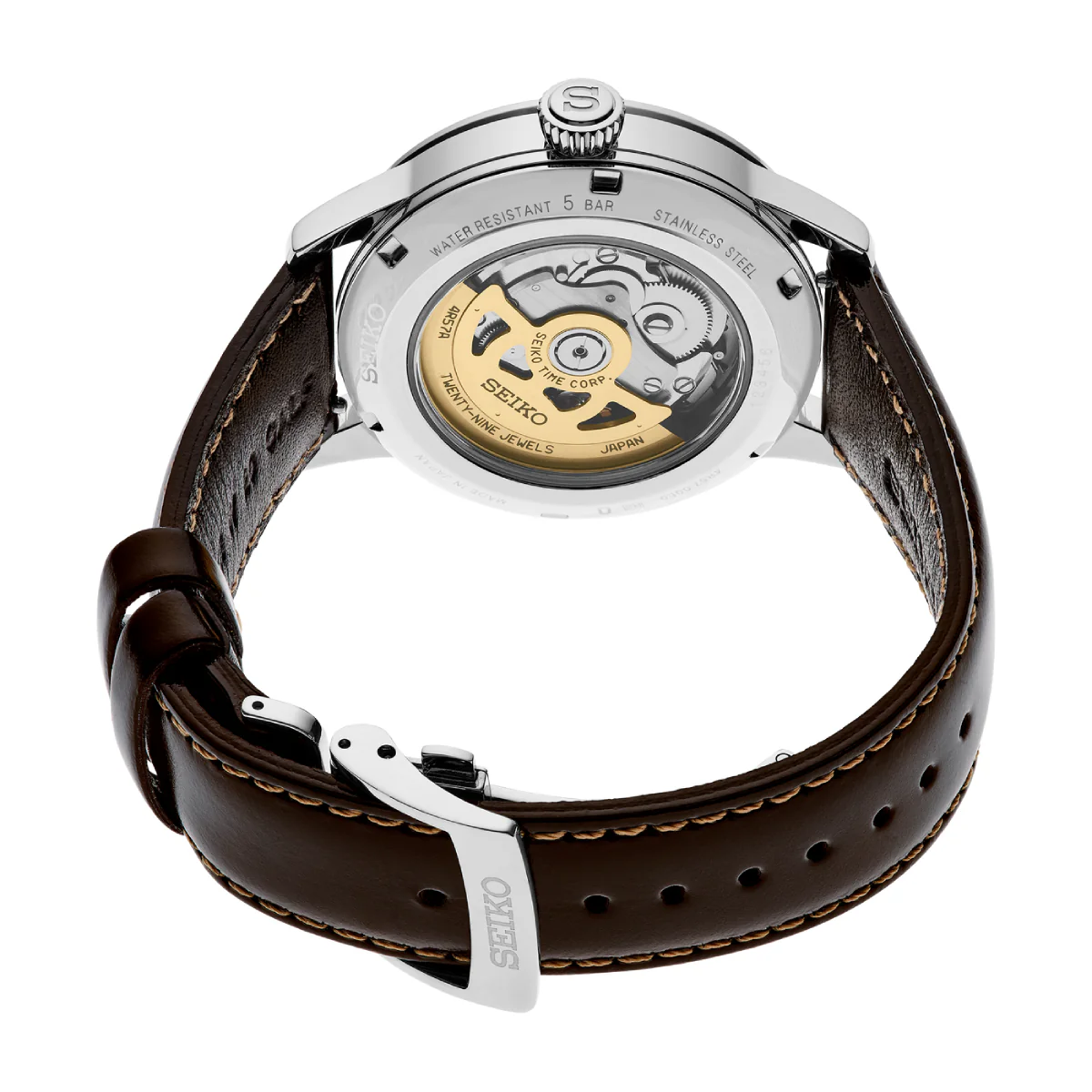 Seiko Presage Men's 40.5mm Brown Strap Watch - Green Dial - Image 3