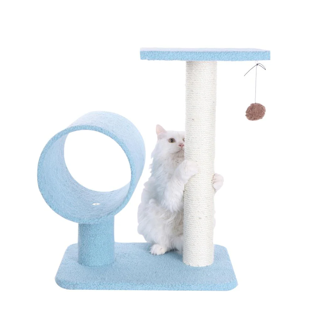 Sky Blue 25" Real Wood Cat Tree With Scratcher And Tunnel For Privacy And Hiding