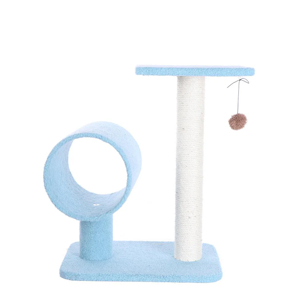 Sky Blue 25" Real Wood Cat Tree With Scratcher And Tunnel For Privacy And Hiding - Image 2