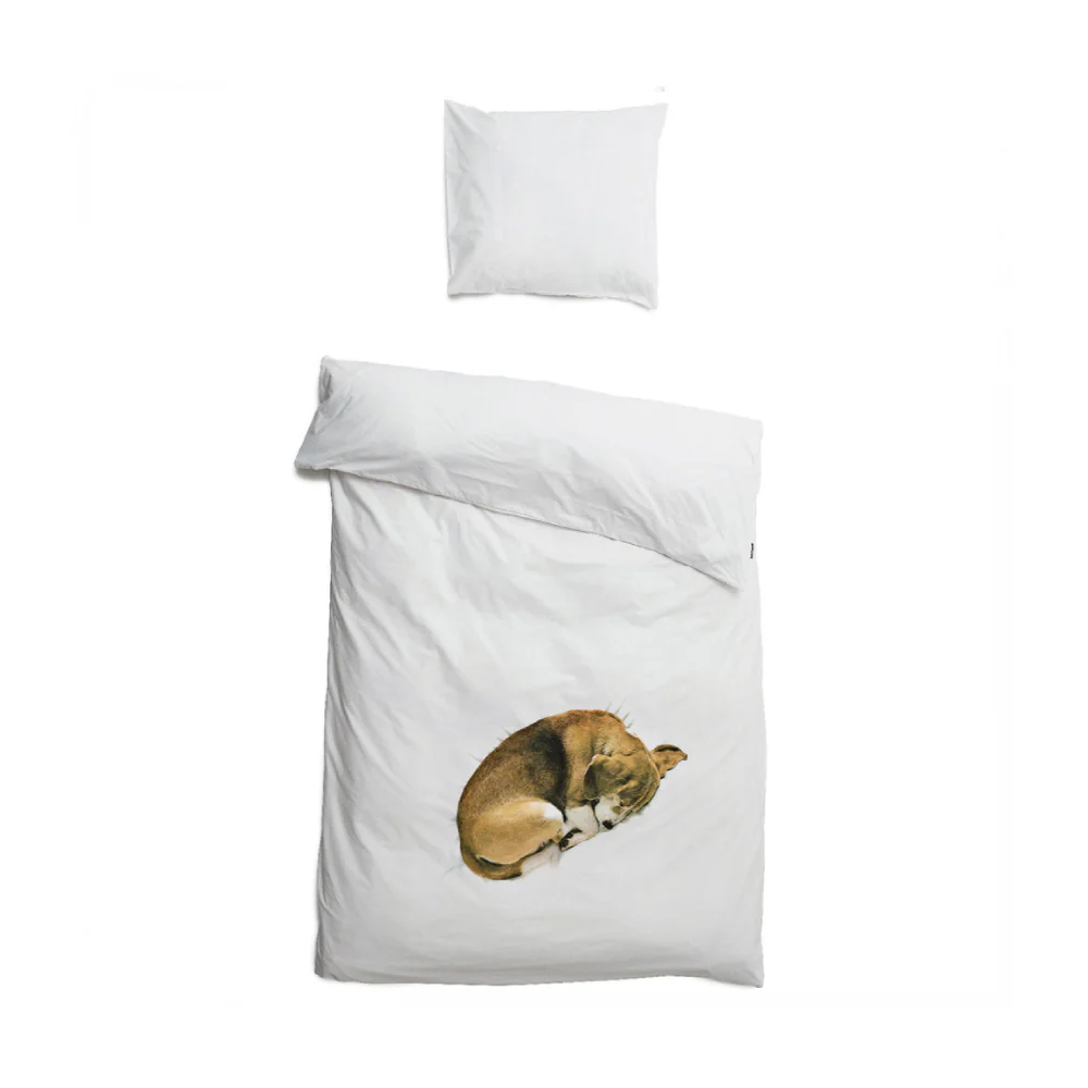 Snurk Twin Size 2-Piece Bob The Dog Duvet Cover Set - White/Brown