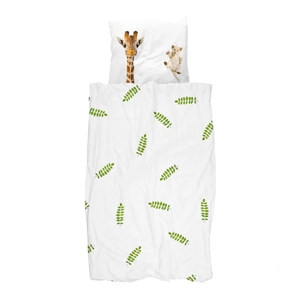 Snurk Twin Size Wild Friends Duvet Cover Set (2-Piece) - White