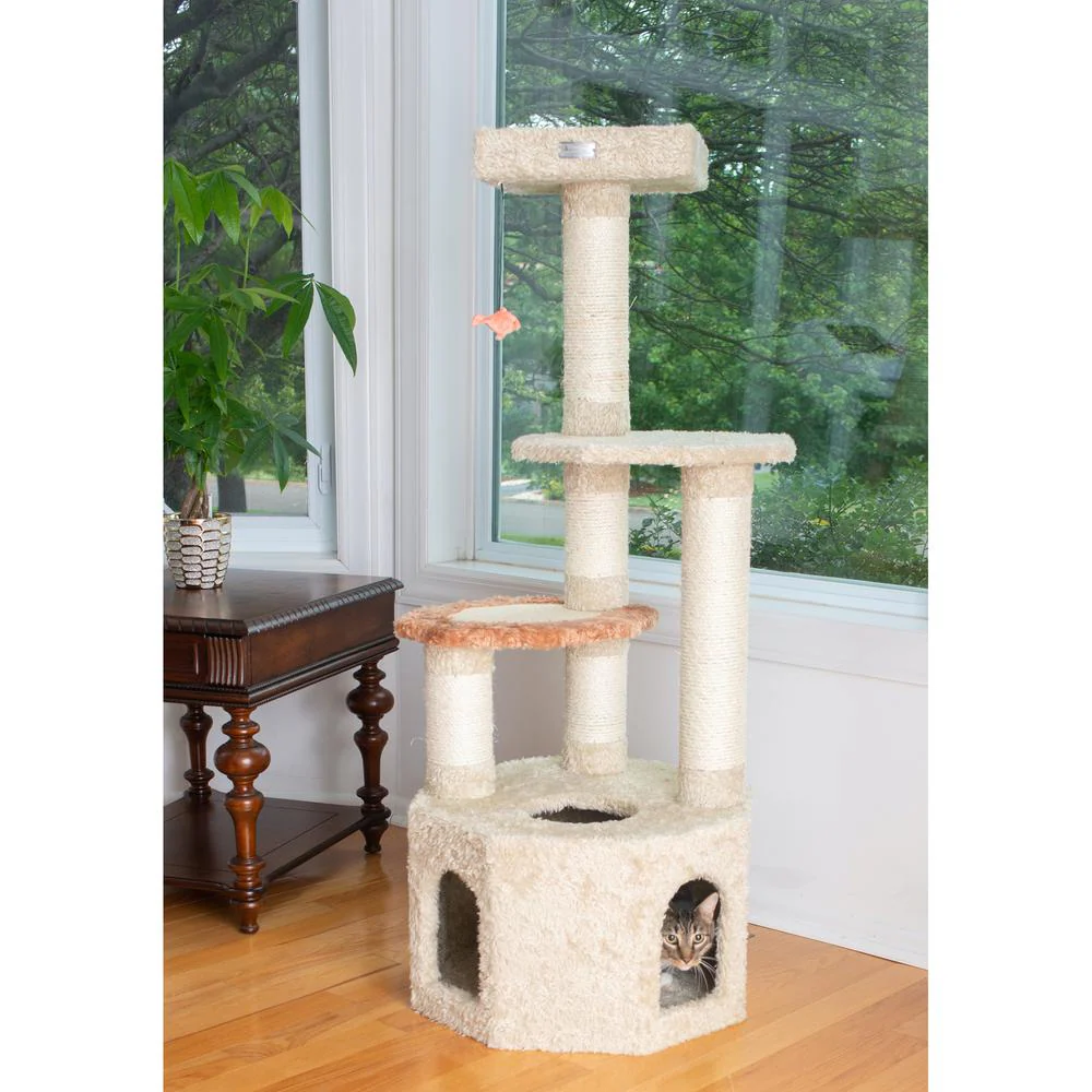 Soft Heavy-Carpet Real Wood Cat Furniture With Condo For Large Cat - Image 4