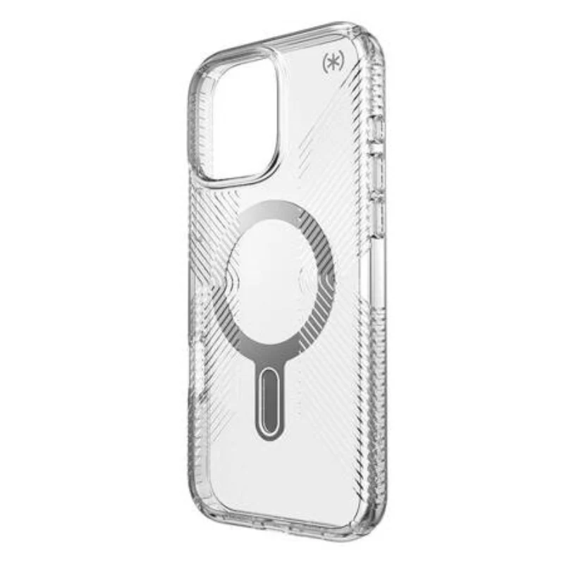 Speck Refresh Presidio Perfect Clear Grip MagSafe Cases with Clicklock for Apple iPhone 16 Pro Max - Chrome/Silver - Image 3