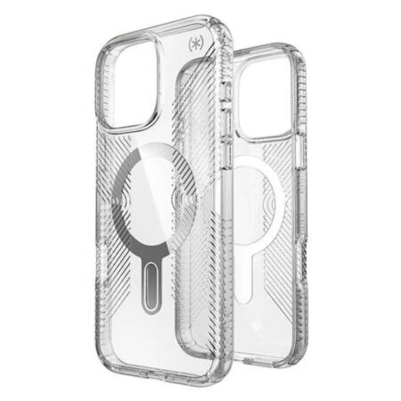 Speck Refresh Presidio Perfect Clear Grip MagSafe Cases with Clicklock for Apple iPhone 16 Pro Max - Chrome/Silver - Image 5