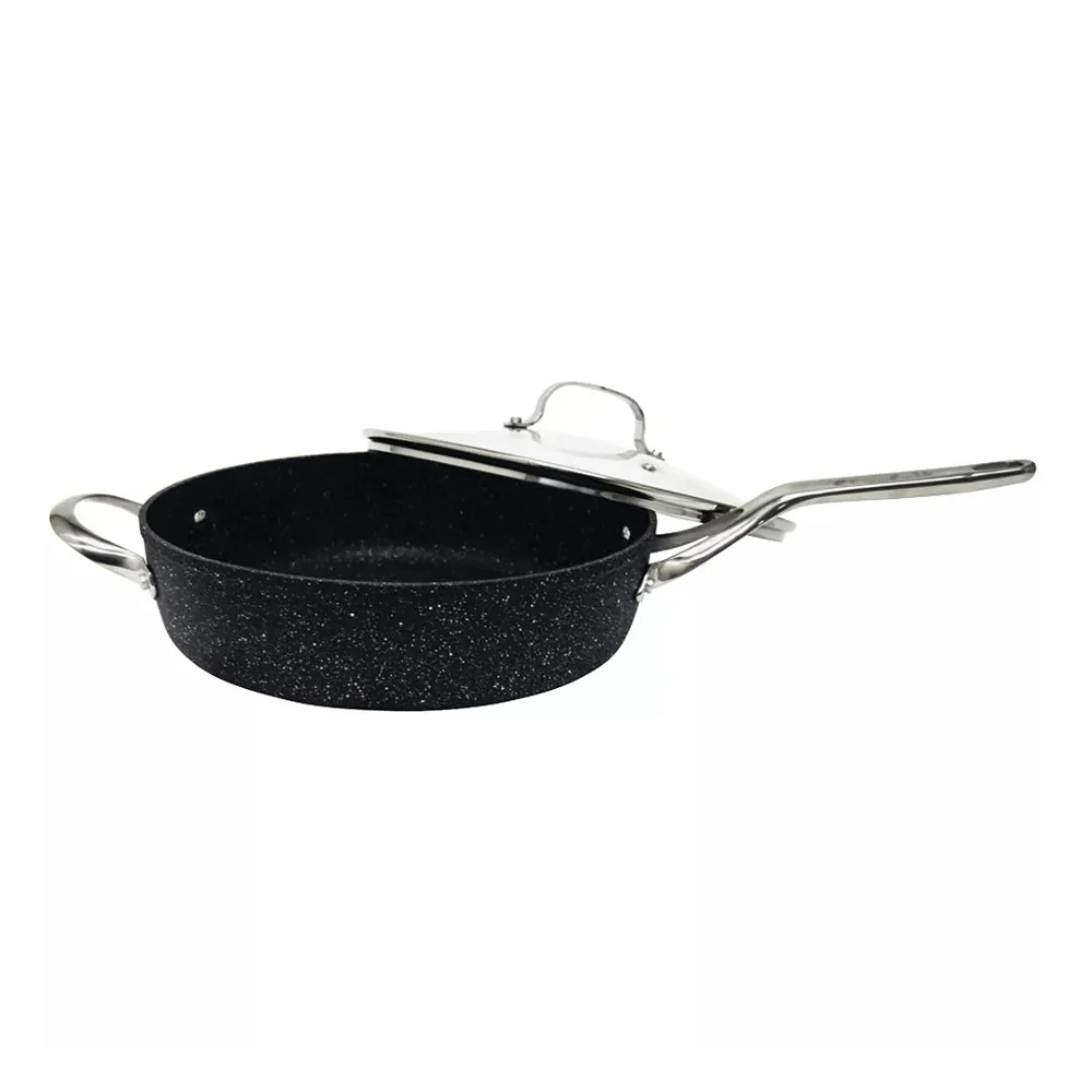 Starfrit The Rock 11" Aluminum Non-Stick Deep Fry Pan with Glass Lid - Black/Silver - Image 2