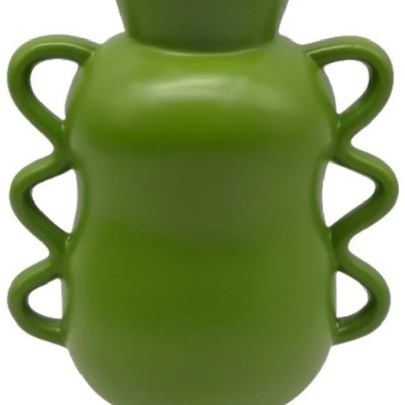 Three Hands 10.25" Cylindrical Ceramic Vase with Wavy Handles - Green - Image 2
