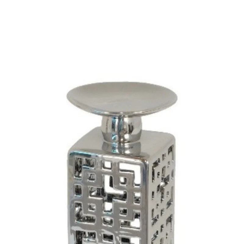 Three Hands 10'' Rectangular Table Top Candle Holder- Silver - Image 2