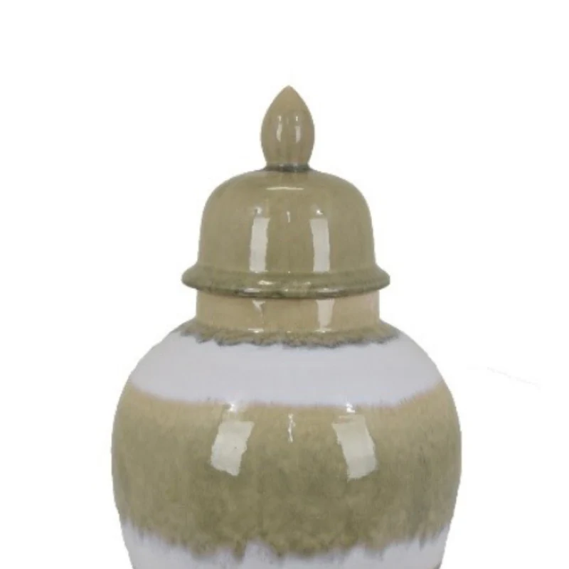 Three Hands 17.25" Ginger Vase with Lid - Beige/Olive Green - Image 2