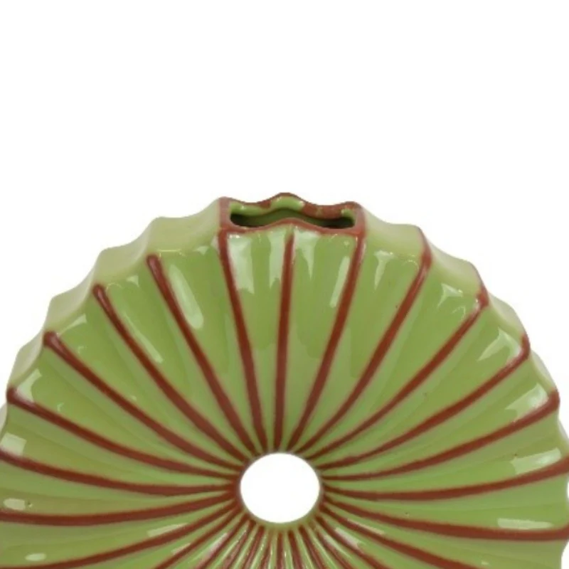 Three Hands 8.5" Round Ceramic Fan Vase - Green - Image 2