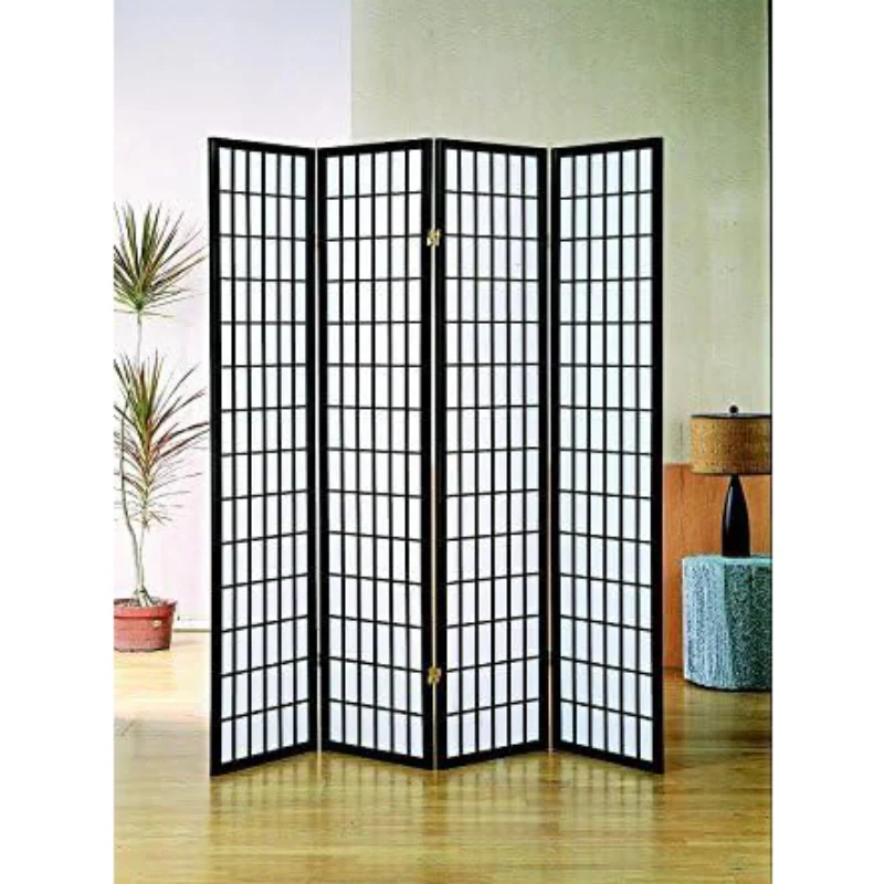 Traditional 70" x 69" 4-Panel Room Divider with White Screen by Milton Greens Stars - Black - Image 2