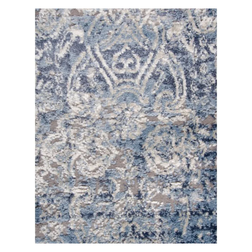 Tufan 5' 3" x 7' 7" Bella-01 Power Loomed Rectangle Rug in Polypropylene - Silver/Blue - Image 4