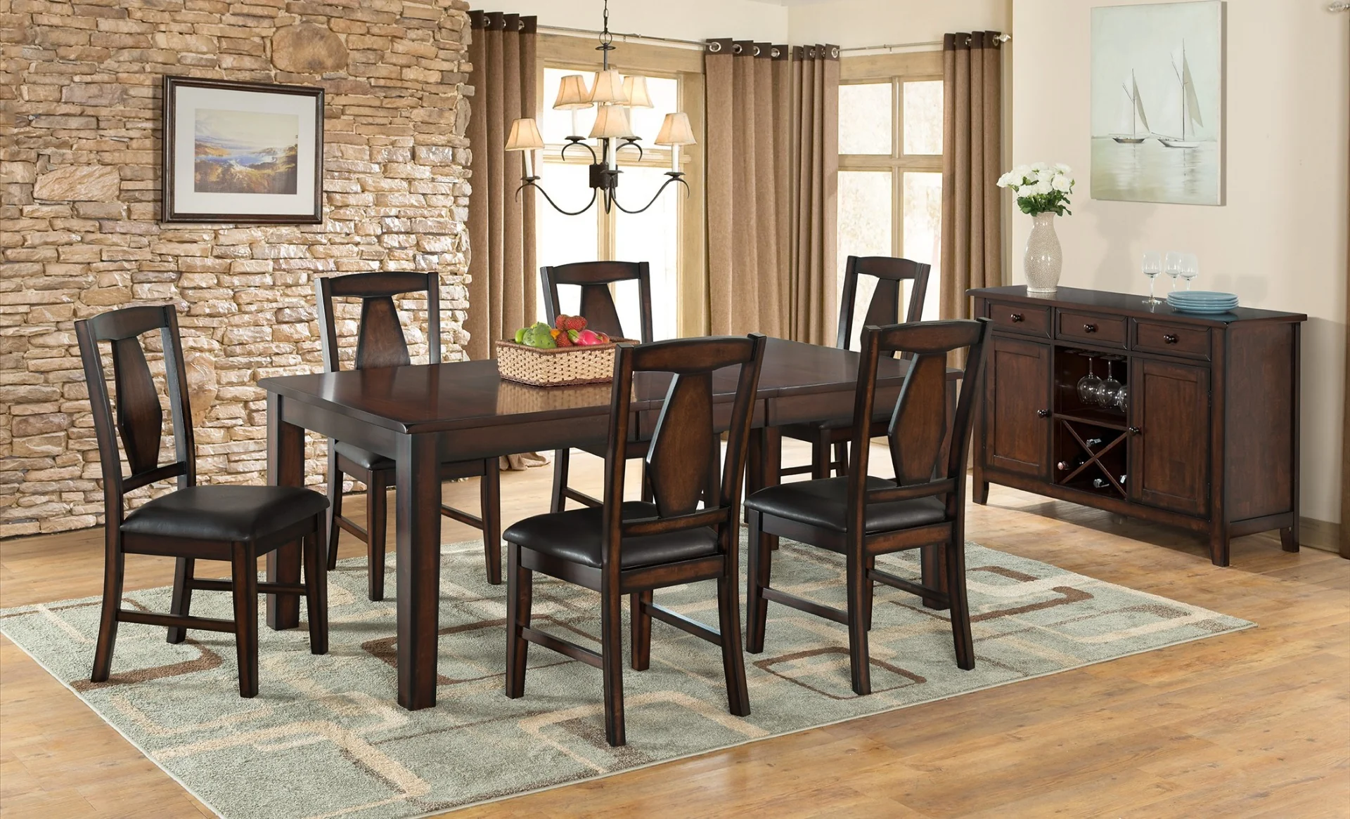 Tuscan Hills 7 Piece Dining Set & Self Storing Butterfly Leaf by Vilo Home - Walnut