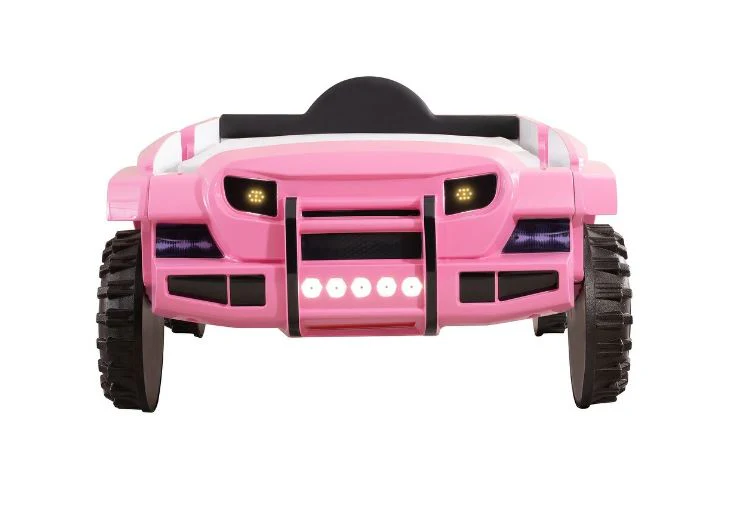 Twin Faux Leather Upholstered Off-Road SUV Bed with Light and Sound Functions - Pink - Image 3