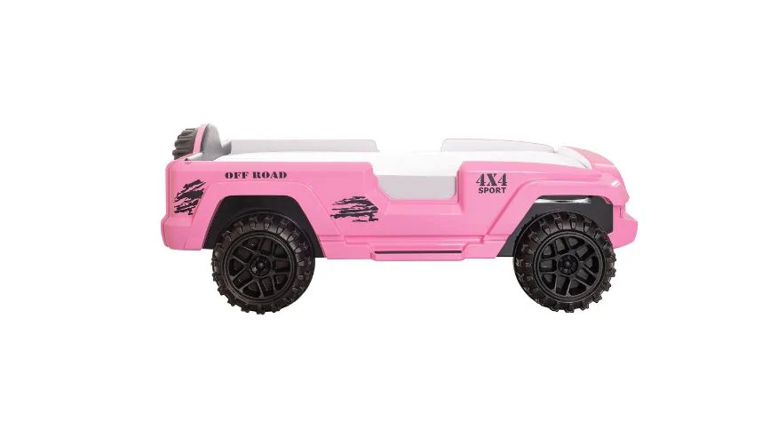 Twin Faux Leather Upholstered Off-Road SUV Bed with Light and Sound Functions - Pink - Image 4