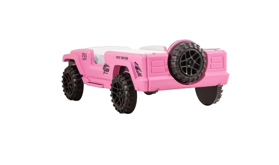 Twin Faux Leather Upholstered Off-Road SUV Bed with Light and Sound Functions - Pink - Image 6