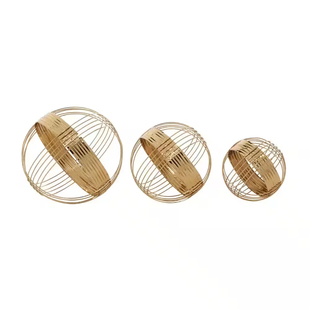 UMA Enterprises Metal Geometric Sculpture Set of 3, Gold - Image 2