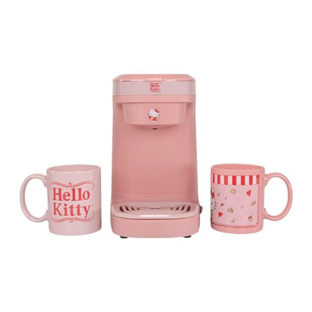 Uncanny Brands CM3KITHK1 Hello Kitty Single Cup Coffee Maker Gift Set with 2 Mugs - Peach