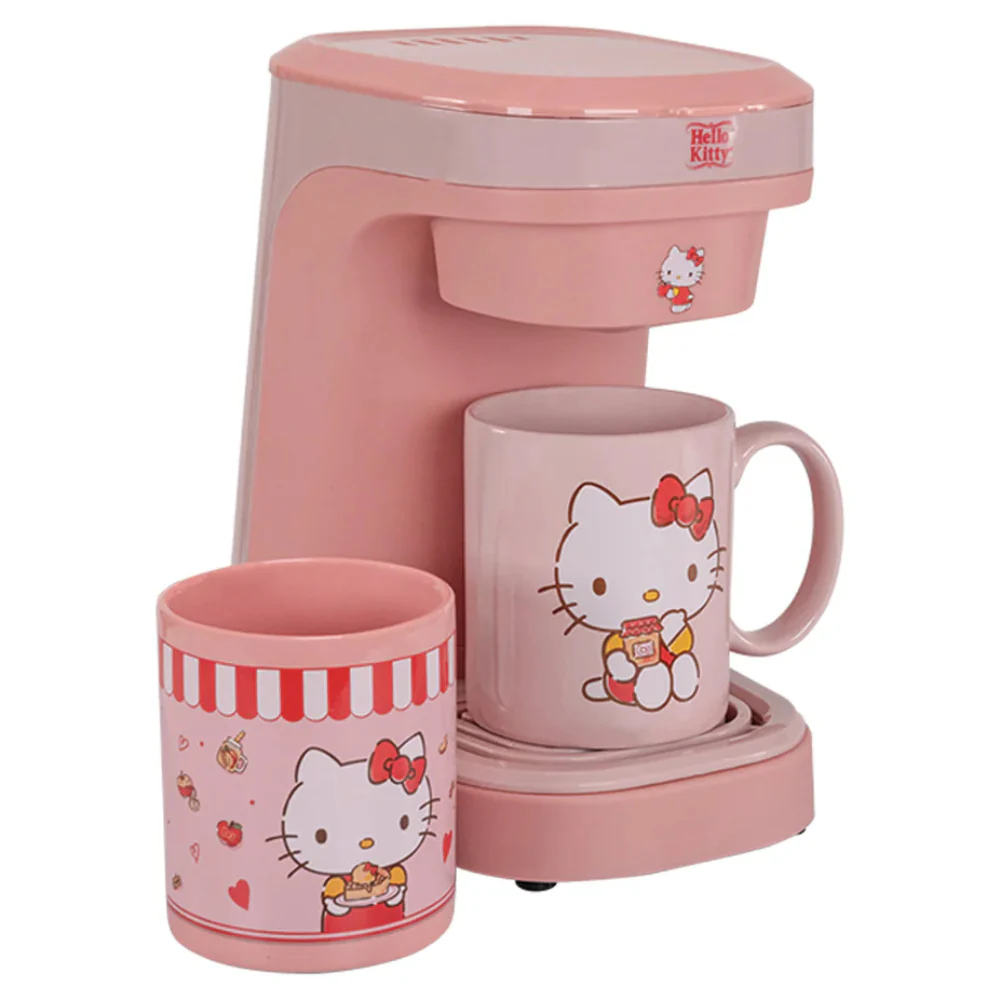 Uncanny Brands CM3KITHK1 Hello Kitty Single Cup Coffee Maker Gift Set with 2 Mugs - Peach - Image 2