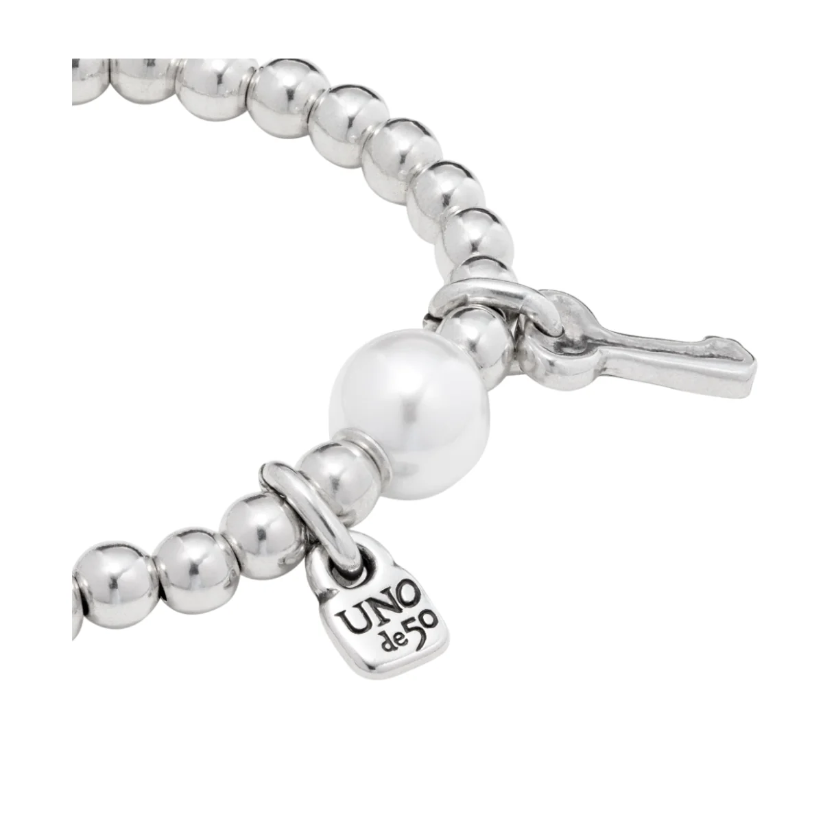 UNOde50 Llavestruz Women's White Pearl Beaded Bracelet in Sterling Silver-Plating over Metal - Image 5
