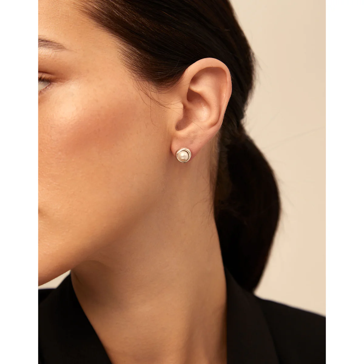 UNOde50 Women's Ego White Crystal Pearl Stud Earrings in Sterling Silver-Plating over Metal - Image 3