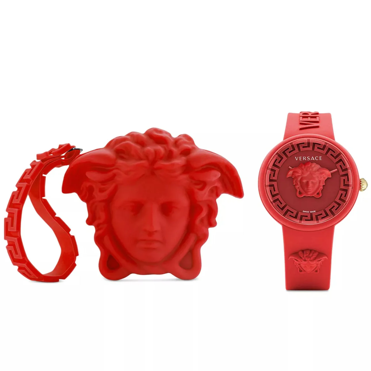 Versace Medusa Pop Unisex 39mm Swiss Strap Watch with Pouch - Red