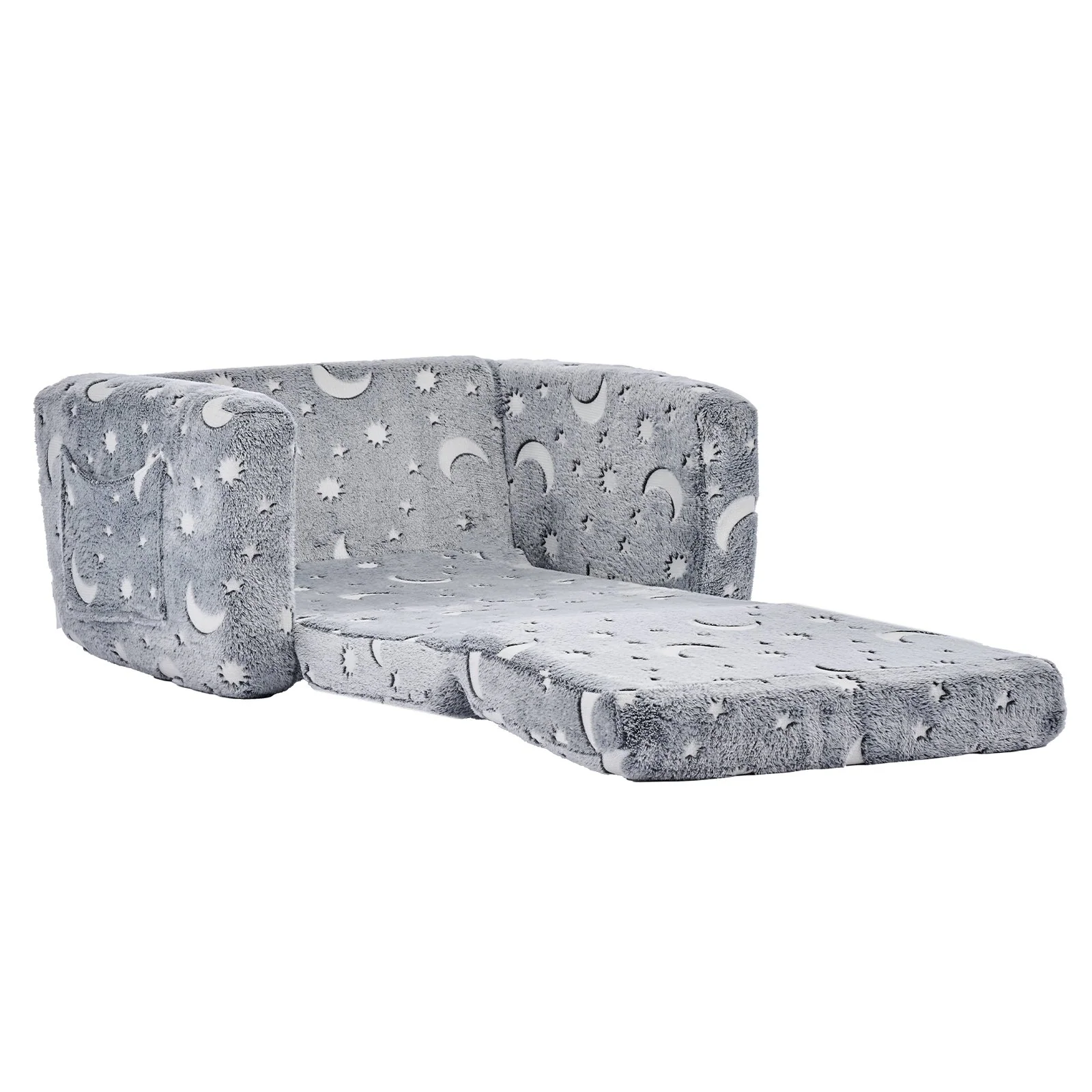 VEVOR 2-in-1 Kids Sofa, Foldable Toddler Soft Couch with Armrests, Glow in the Dark Kids Couch Fold Out with 28D Sponge & Flannel, Convertible Toddler Chair to Lounger for Reading and Gaming, M, Gray - Image 10